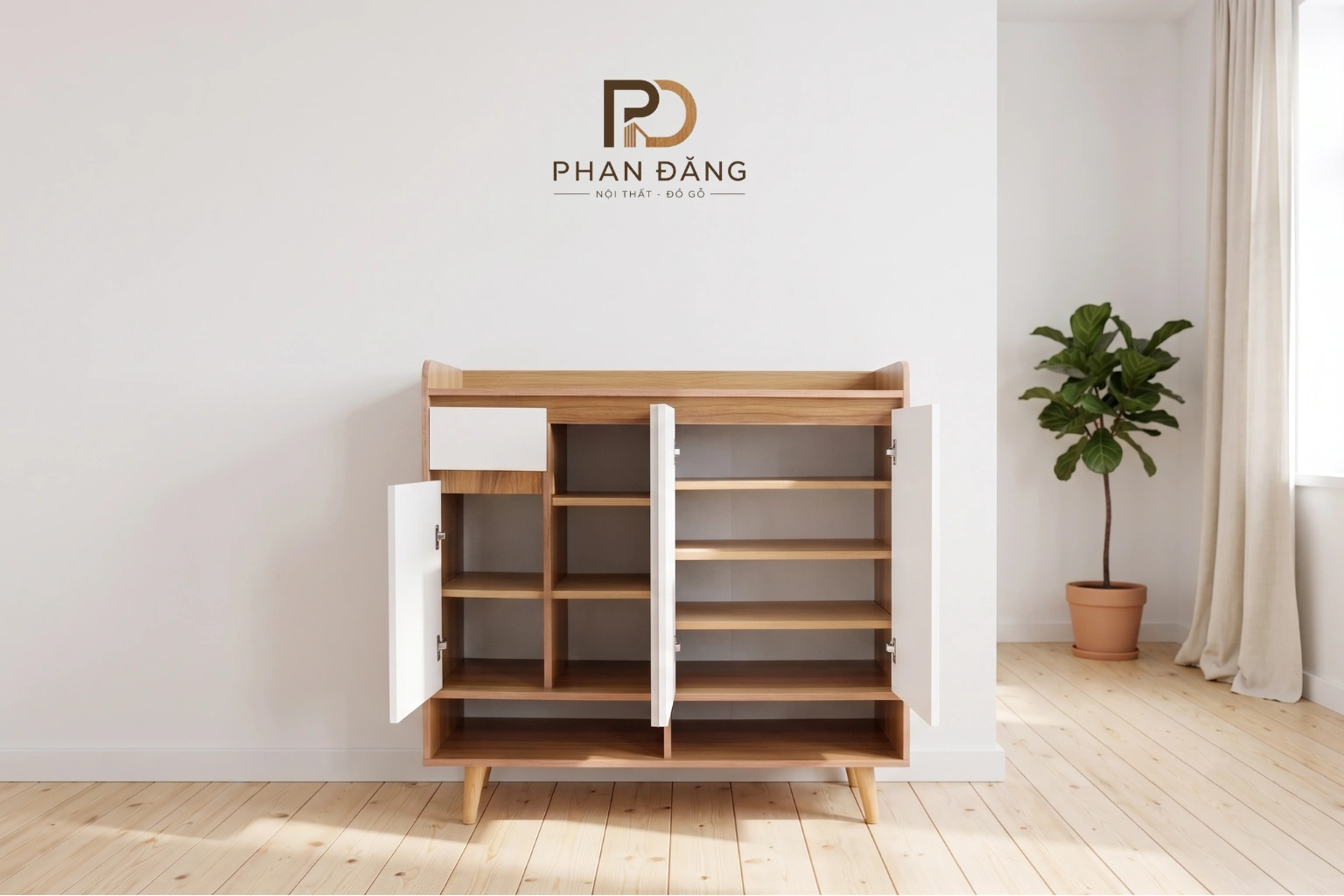 Tủ Giày Thân Cong 4 Cánh 1 Ngăn Kéo