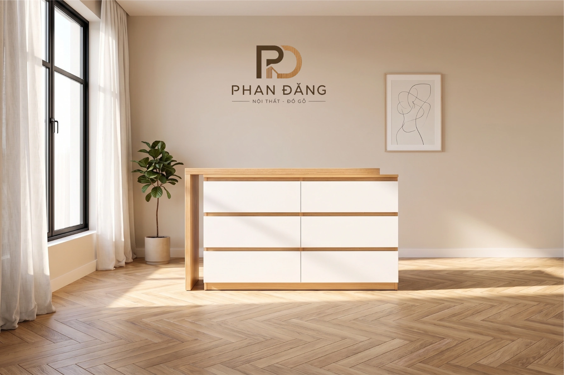 Bàn 6 Ngăn Kéo Phủ Melamin